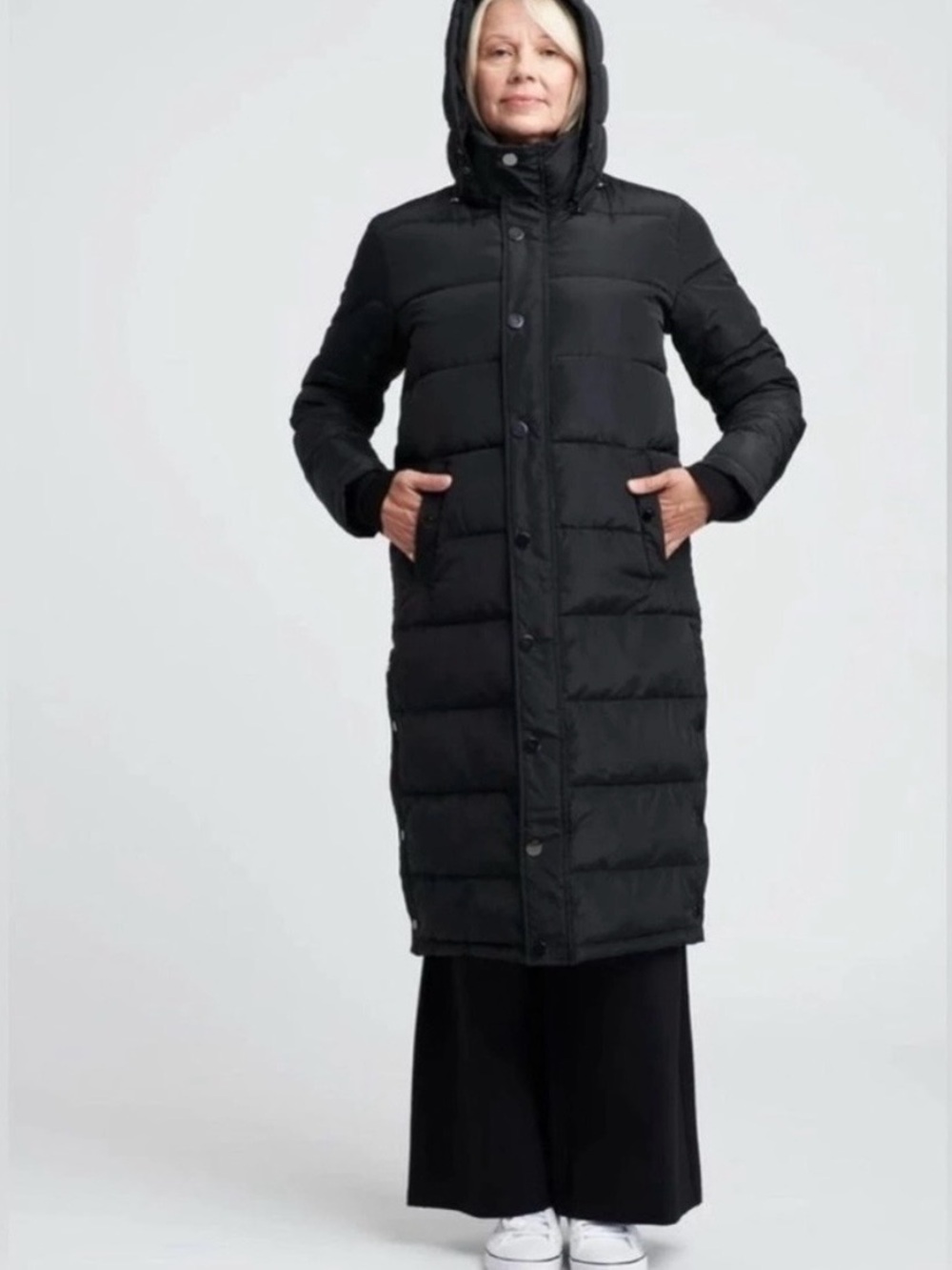 Free People Long Black Hooded Puffer Coat universal
